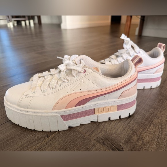 Puma Shoes - Puma Women's White and Pink Mayze Sneakers
